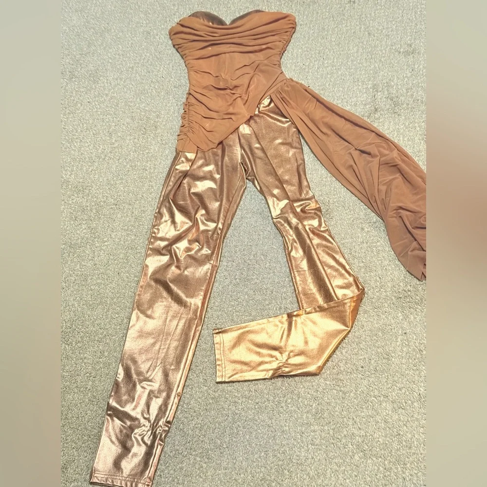 Fashion Nova Shimmering Bronze Jumpsuit SOLD OUT ONLINE - Picture 3 of 6